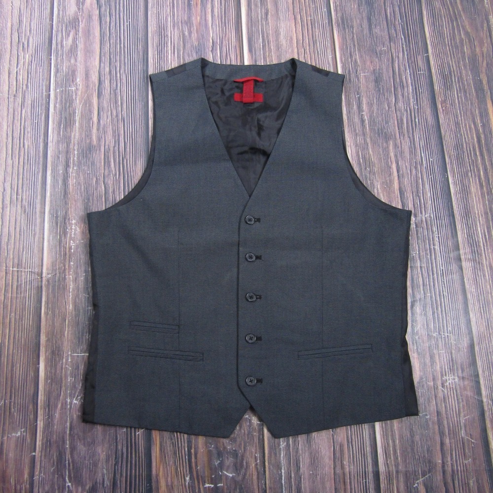 Suit Vest Alfani Mens M Black Solid Polyester Slim Fit Belted Formal Wedding